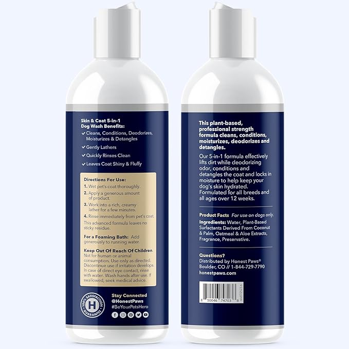 Honest Paws Dog Shampoo and Conditioner - Premium Dog Wash for Allergies and Dry, Itchy, Moisturizing for Sensitive Skin - Sulfate Free, Plant Based, All Natural - 8 Fl Oz