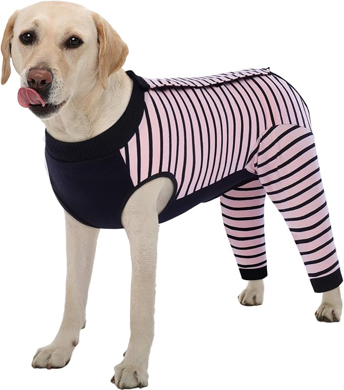 Kuoser Dog Recovery Suit, Anti Licking Dog Rear Leg Sleeve, Abdominal Dog Surgical Suit with Pants Cover Protect Wounds, Dog Elbow Protector Soft Dog Surgery Onesie Cone Alternative, Pink 2XL