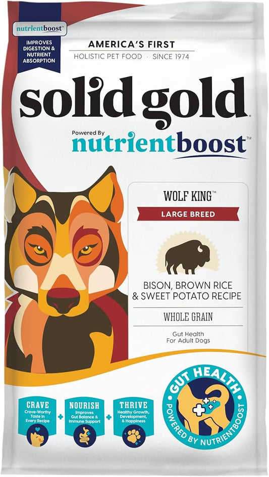 Solid Gold Nutrientboost Wolf King Large Breed Dog Food - Whole Grain Dry Dog Food Kibble Made with Real Bison, Brown Rice & Sweet Potato - Omega 3, Superfood & Digestive Probiotics - 11 LB Bag