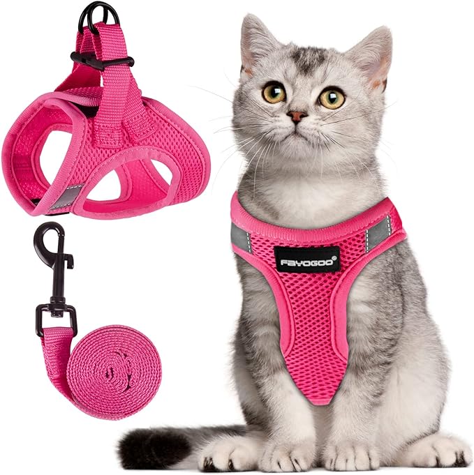 Cat Harness, Cat Leash and Harness Set for Walking Escape Proof, Harness for Small Cats/Small Dogs, Large Kitten/Puppy Harness and Leash, Harness for Cats S-XXL(Pink, XX-Large)