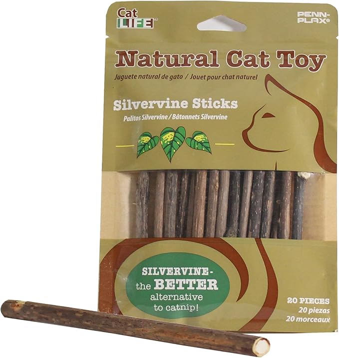 Penn-Plax Cat-Life Natural 5-Piece Toy Bundle for Cats – Contains Silvervine and Compressed Catnip – 2 Wands, 1 Pack of Silvervine Sticks, and 2 Birdies