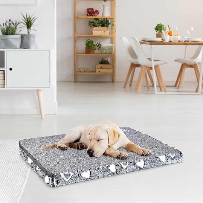 VANKEAN Dog Crate Mat Reversible Cool and Warm, Stylish Dog Bed for Crate with Waterproof Inner Linings and Removable Machine Washable Cover, Firm Support Dog Pad for Small to XX-Large Dogs, Grey