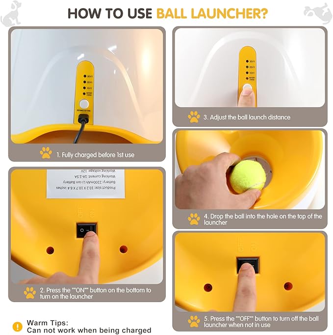 Automatic Ball Launcher for Dogs ，Interactive Dog Ball Thrower Adjustable Distance 10-30ft Tennis Ball Thrower Including 2-inch Small Sized Tennis Balls (Orange-3 Balls)