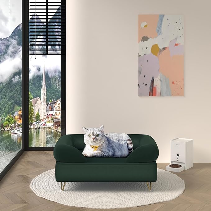 Dog Sofas and Chairs for Small Breeds,Dog Couch for Small Pet,Cat Sofa Chair with Soft Velvet Fabric,Wooden Frame Cat Bed,Pet Sofa Bed for Small Dog Rest Using,EMERALD