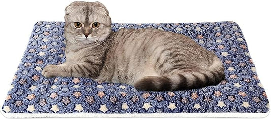 Mora Pets Cat Bed Dog Crate Pad Ultra Soft Pet Bed with Cute Star Print Washable Crate Mat for Small Dogs and Indoor Cats Reversible Fleece Kennel Pad Cat Carrier Mat 14 x 17.5 inch Dark Blue