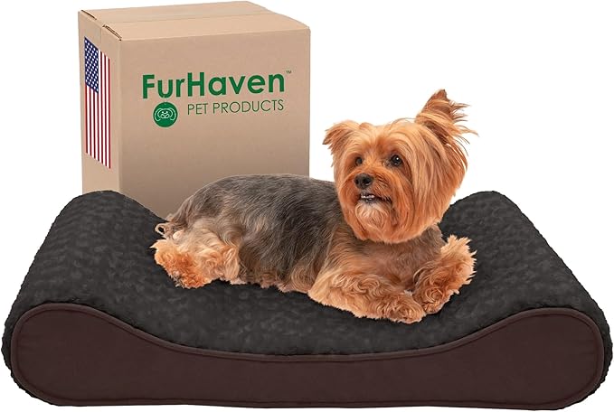 Furhaven Memory Foam Dog Bed for Medium/Small Dogs w/ Removable Washable Cover, For Dogs Up to 23 lbs - Ultra Plush Faux Fur & Suede Luxe Lounger Contour Mattress - Chocolate, Medium