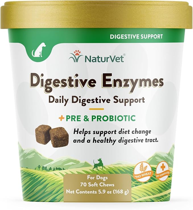 NaturVet – Digestive Enzymes - Plus Probiotics & Prebiotics – Helps Support Diet Change & A Healthy Digestive Tract – for Dogs & Cats (Soft Chews, 70 Count)