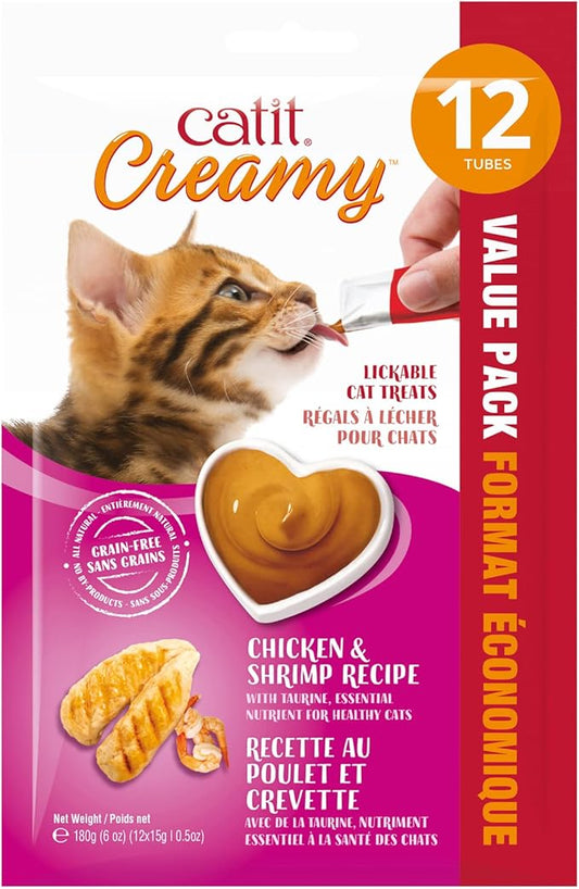 Catit Creamy Lickable Cat Treat, Healthy Cat Treat, Chicken & Shrimp, 12 Pack, 0.5 Ounce (Pack of 12)