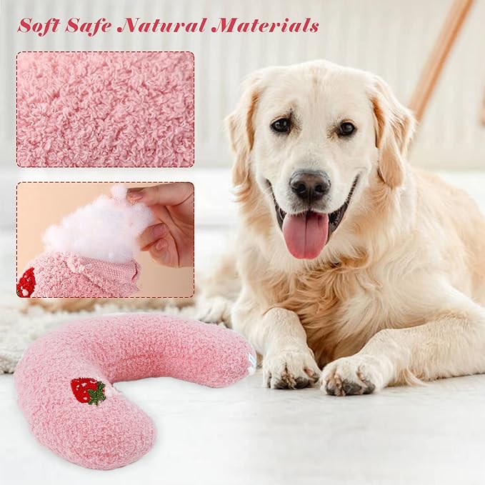 T'CHAQUE Soft Dog Bed Pillows, Ideal Naptime Sleeping Companion for Small Indoor Dogs and Cats, Pet Neck Pillow for Upper Spine Support, Cuddle Snuggle Doggy/Kitten Pillow Training Toy. PinkCherry