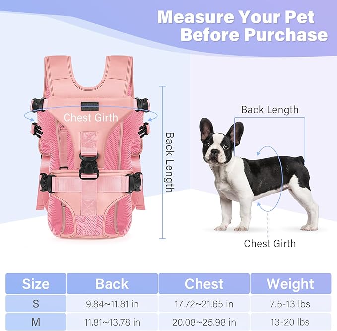 YUDODO Pet Dog Front Carrier Backpacks Multiple Adjustable Small Dog Chest Carrier Legs Out Easy-Fit Dog Travel Backpack Carrier for Hiking Camping for Small Medium Dogs Cats and Rabbit (Medium,Pink)