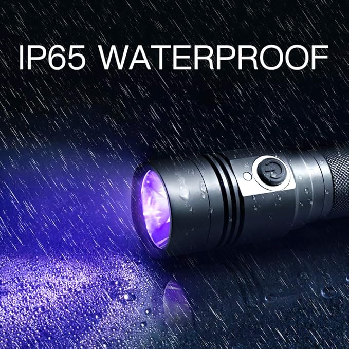 395nm UV Flashlight, Rechargeable Black Light Flashlight, LED Flashlight IP65 Water-Resistant Pet Urine Detector for Dog Cat Stains, Scorpion, Bed Bug, Household