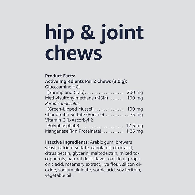 Amazon Basics Dog Hip & Joint Supplement Chews, Natural Duck Flavor, 120 Count (Previously Solimo)