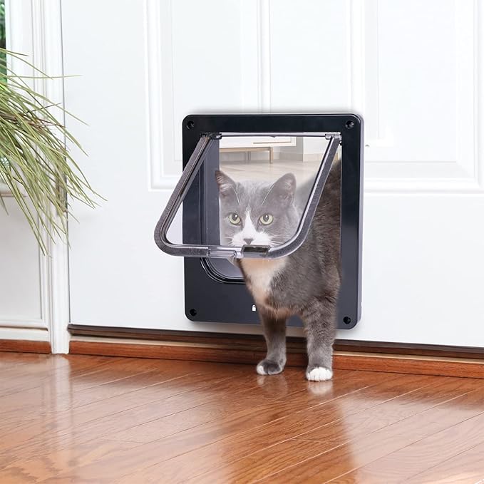 Upgraded Version - Cat Doors Flap (for Cat up to 23.6lb), Magnetic Pet Door with 4 Way Locking for Interior Exterior Doors, Weatherproof Gate, Easy Installation