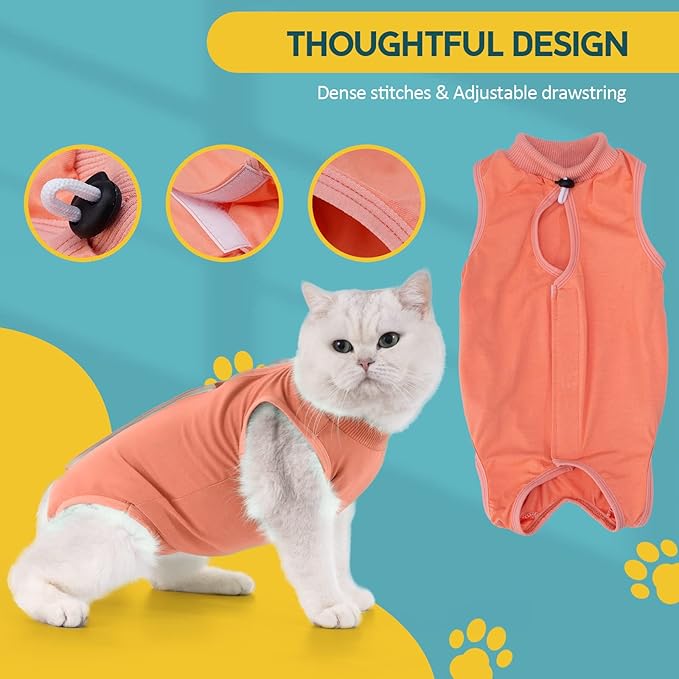 Avont Cat Recovery Suit - Kitten Onesie for Cats After Surgery, Cone of Shame Alternative Surgical Spay Suit for Female Cat, Post-Surgery or Skin Diseases Protection -Coral(S)