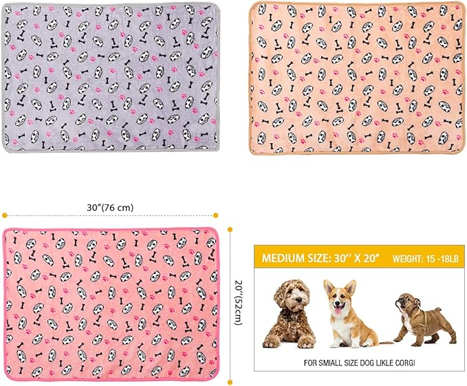 Dono 1 Pack 3 Dog Blankets, Soft Fluffy Fleece Pet Blanket Warm Sleep Mat Paw Print Design Puppy Kitten Throw Blanket Doggy Mat, Blanket for Dogs