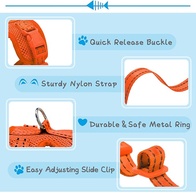 Supet Cat Harness and Leash Set for Small to Large Cats Adjustable Cat Vest Harness with Reflective Trim Universal Cat Leash and Harness for Cats/Puppies Outdoor Walking