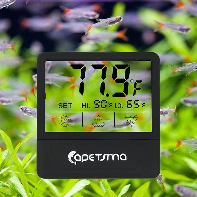 Aquarium Thermometer, Digital Touch Screen Fish Tank Thermometer with Large LCD Display, Stick-on Tank Temperature Sensor Ensures Accurate Reading for Aquarium Terrarium Amphibians and Reptiles…