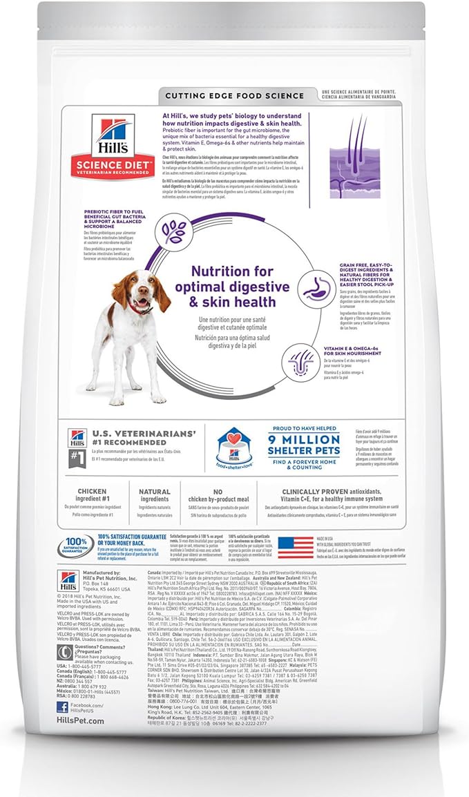 Hill's Science Diet Sensitive Stomach & Skin, Adult 1-6, Stomach & Skin Sensitivity Support, Dry Dog Food, Grain Free Chicken & Potato, 24 lb Bag