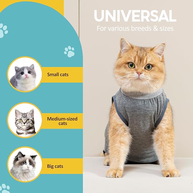 Avont 2 Pack Cat Recovery Suit - Kitten Onesie for Cats After Surgery, Surgical Spay Recovery Suit Female for Abdominal Wounds or Skin Diseases Protection -Grey/Dark Grey(S)