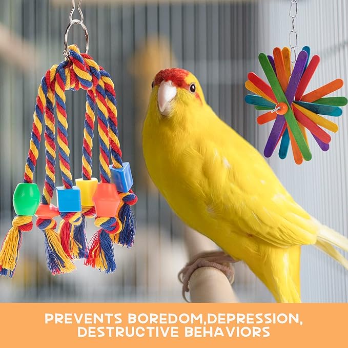 5PACK Bird Colorful Chewing Toys Parrot Foraging Shredder Toys Shred Hanging Foraging Toys,Comfy Perch Parrot Toys for Rope Bungee Bird Toy