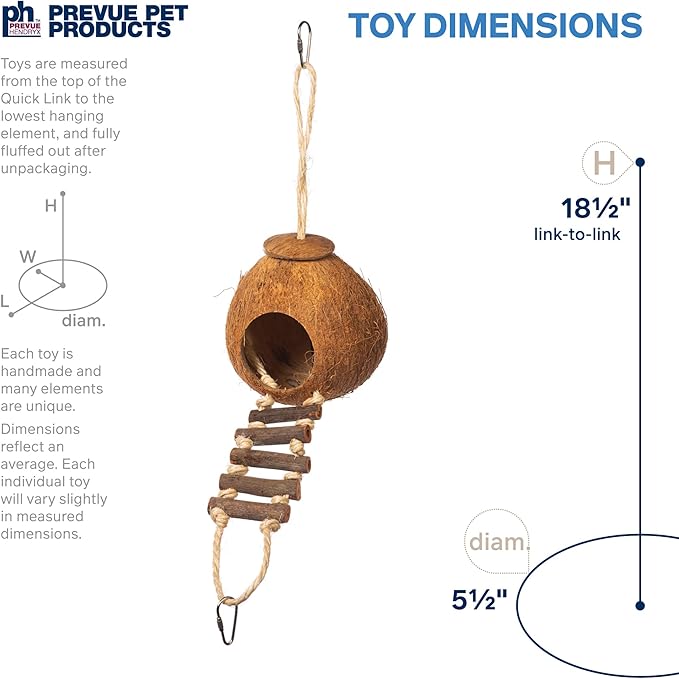 Prevue Hendryx Prevue Pet Products 62801 Naturals Coco Hideaway with Ladder Bird Toy,1 Count (Pack of 1)