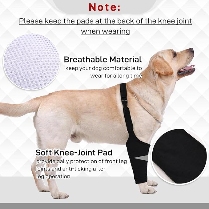 Dog Recovery Suit for Front Legs, Dog Recovery Sleeves After Surgery with Elastic Band, Soft Protective Elbow Braces for Medium Large Dogs, Cone Collar Alternative to Stop Licking Leg Wounds,Black,3XL