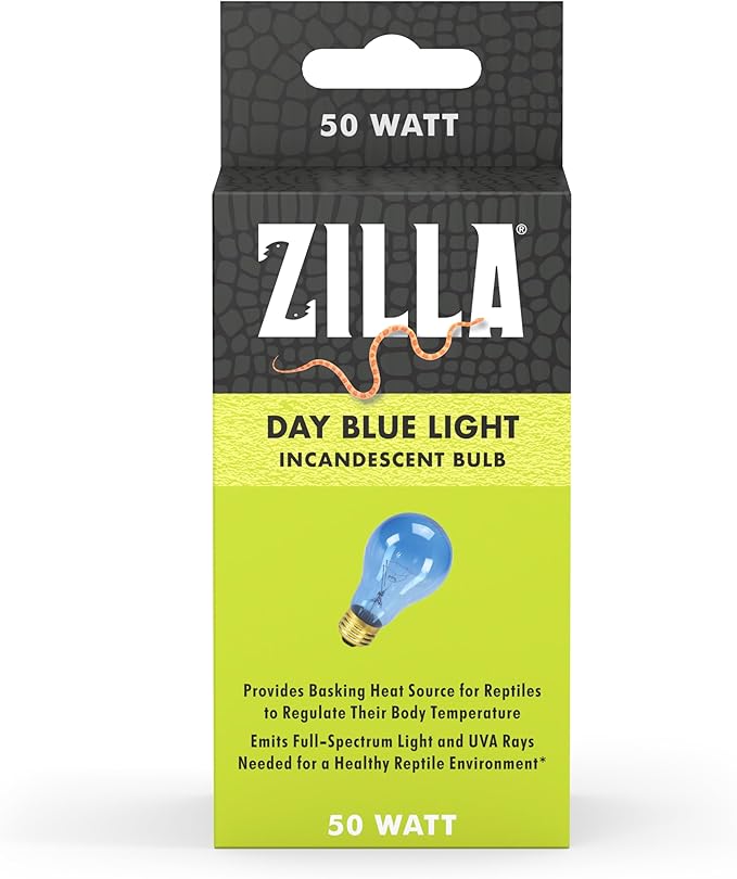 Zilla Reptile Terrarium Incandescent Heat Bulb, Day Blue, 50 Watts