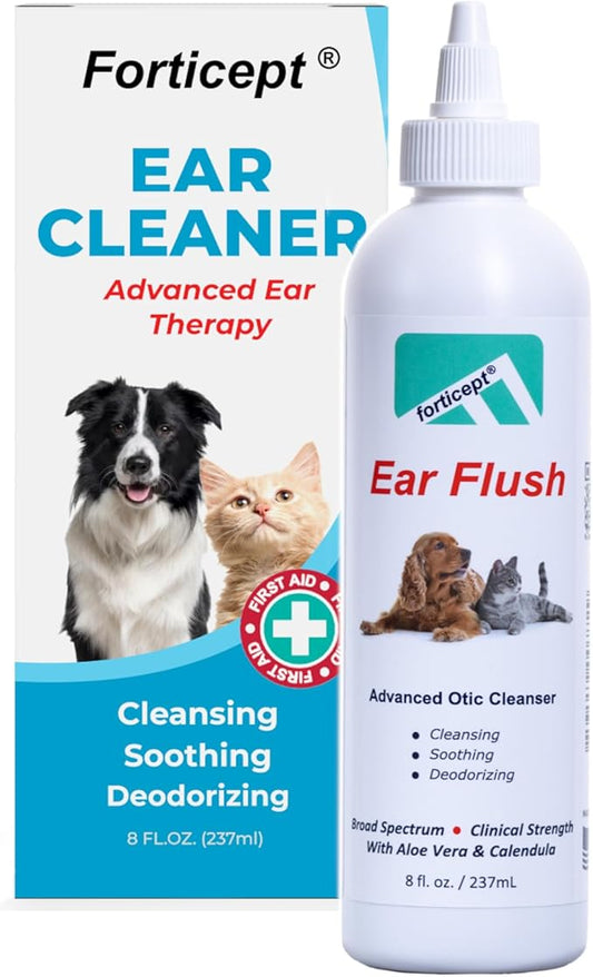 Forticept Dog Ear Infection Treatment, Dog Ear Cleaner, Itch Relief Cat and Dog Ear Wash Flush 8 oz