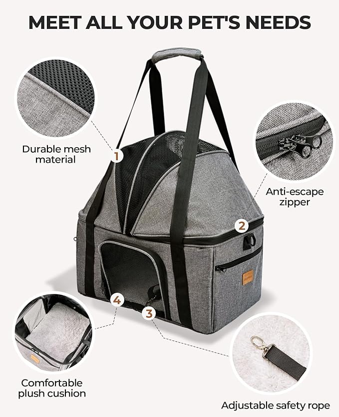 BurgeonNest Large Cat Carrier for 2 Cats,Soft Sided Pet Carrier for Large Cat 15 lbs, Upgrade Small Dog Carrier, Collapsible Cat Travel Carrier with Semi-Open Mode Canopy, Easy to Get Cat in