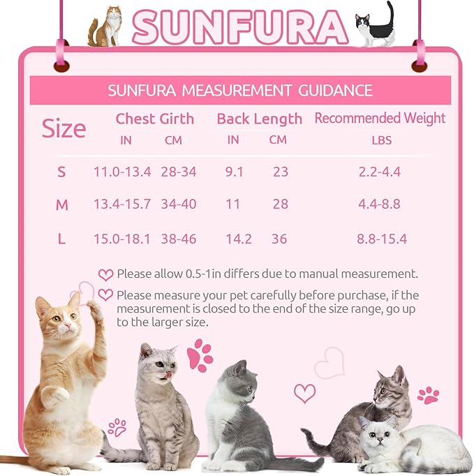 SUNFURA Cat Recovery Suit, Kitten Surgical Full Bodysuit for Abdominal Wound Protector Anti Licking After Surgery, Professional Bandages Cone E-Collar Alternative for Small Male & Female Pets