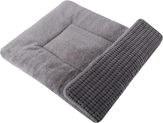 Reversible Dog Bed Mat with Plush and Corn Velvet,Soft Warm Pet Cushion, Dual Purpose Washable Sleeping Mattress Bed for Small Medium Large Dog and Cat XB004 (30"x20", Light Grey)