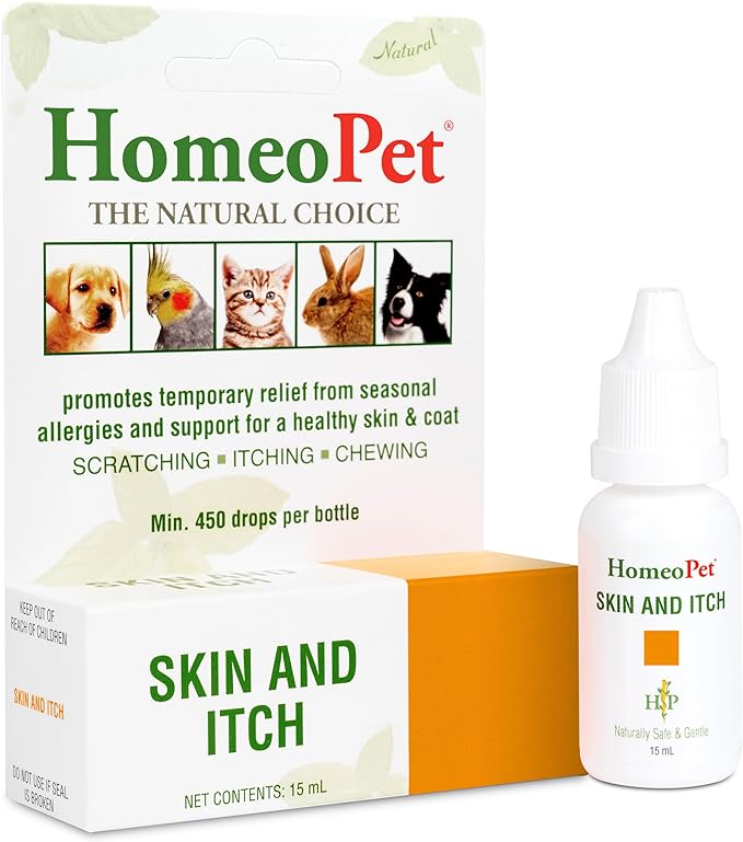 HomeoPet Skin and Itch, Safe and Natural Itch Relief for Dogs and Cats, Coat and Skin Soother for Pets, 15 Milliliters