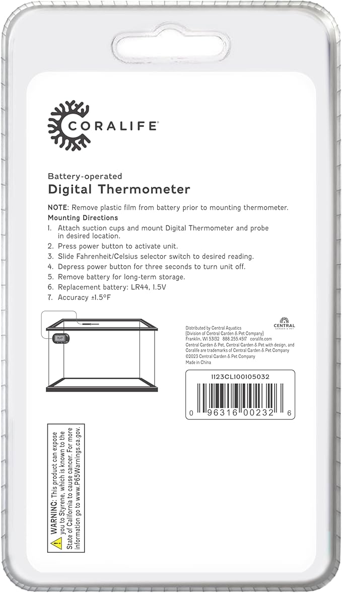 Coralife Aquarium Fish Tank Digital Water Thermometer