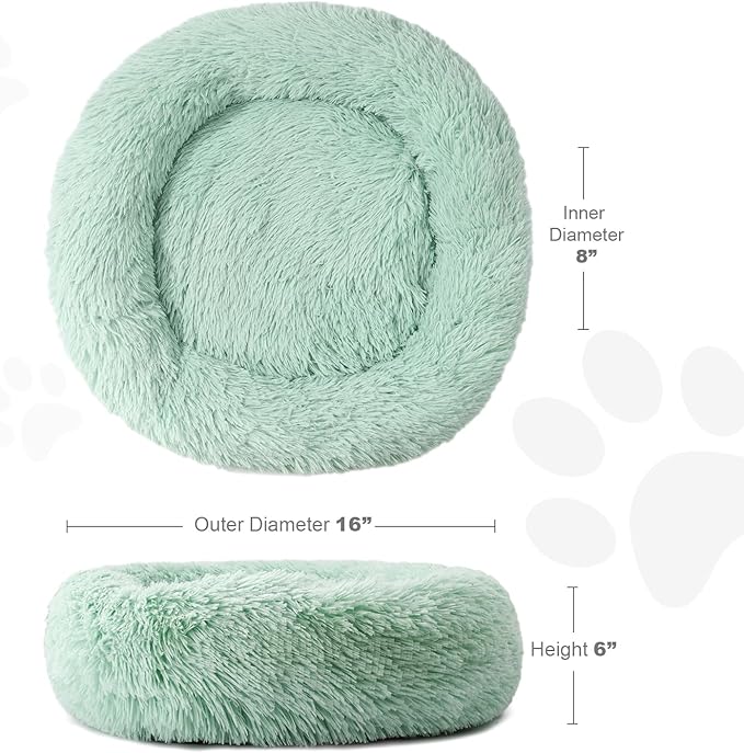 Aurako Cat Bed Dog Bed Round Cushion Pet Bed Mat Ultra Soft Plush Donut Sofa Comfortable Pillow Machine Washable Pet Cuddle Beds for Kitten Small Medium Large Dogs Cats 16" Green