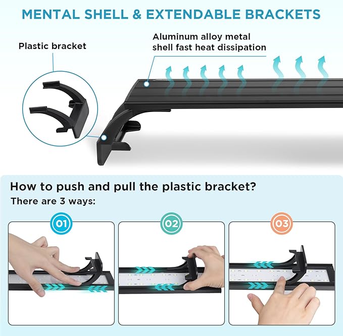 hygger 7W Full Spectrum Aquarium Light with Aluminum Alloy Shell and Plastic Extendable Brackets, White Blue Red LEDs, External Controller, for Freshwater Fish Tank (5-9.5 inch)