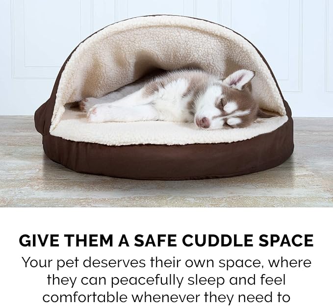 Furhaven 44" Round Cooling Gel Dog Bed for Large Dogs w/ Removable Washable Cover, For Dogs Up to 80 lbs - Sherpa & Suede Snuggery - Espresso, 44-inch