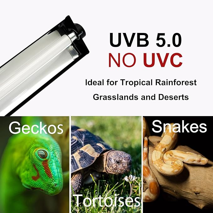 T5 HO UVB Lighting Combo Kit, Reptile Light Fixture with UVB 5.0 Fluorescent Tube Ideal for Tropical Rainforest grasslands and Deserts Such as Lizard Snakes Turtles and Tortoises