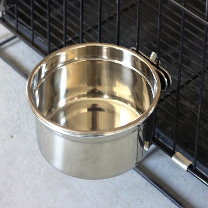Hypeety Pet Bird Food Feeding and Drinking Hanging Cup Clamp Holder Stainless Steel Hanging Bowl for Parrot Macaw African Greys Budgies Parakeet Cockatiels Conure Lovebirds Finch Pigeon Cage