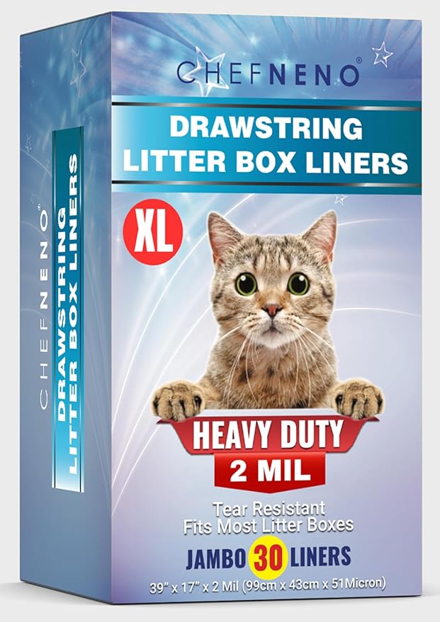 Cat Litter Box Liners Drawstring XL (30 Bags) 39" x 17" Super Jumbo Scratch Resistant Extra Heavy 2 Mil Disposable Litter Box Liner Cat Litter Tray Bags (30 Count)