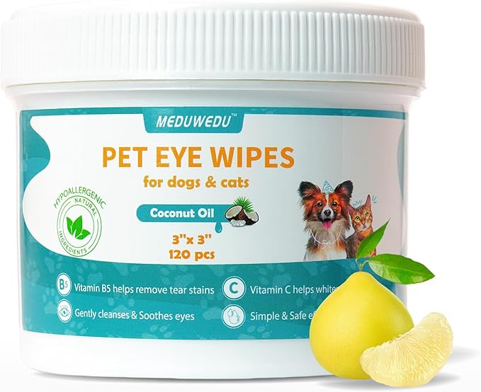 Eyes Wipes for Dogs & Cats 120 Counts, Grooming Kit Care for Dogs and Cats, Gently Remove Tear Stain, Eye Debris, Discharge, Mucus Secretions, Grapefruit Scent