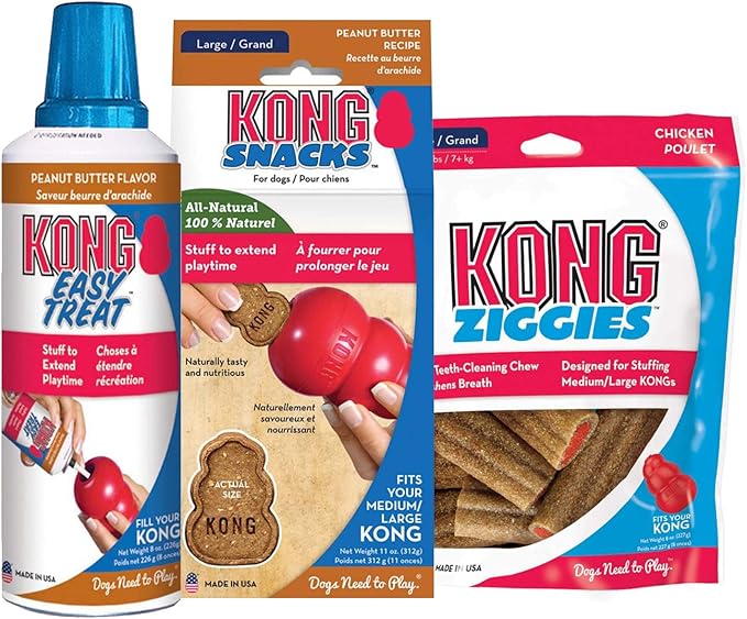 KONG - Dog Treat Combo - Easy Treat, Snacks and Ziggies - Peanut Butter Treats for Medium/Large Dogs