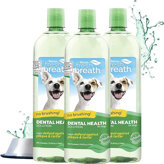 TropiClean Fresh Breath Original | Dog Oral Care Water Additive | Dog Breath Freshener Additive for Dental Health | VOHC Certified | Made in the USA | 33.8 oz. | Pack of 3