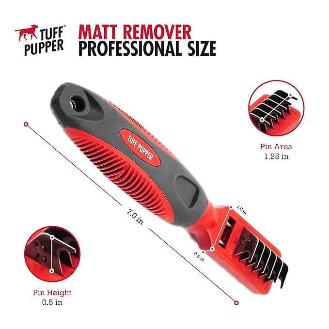 Tuff Pupper Deep Knot and Mat Remover Tool | Dematting Comb, Brush For Dogs, Cats, Small Animals | Remove Difficult Knots From Long Haired Dogs, Short Fur Dogs | Mat Splitting Grooming Comb for Pets