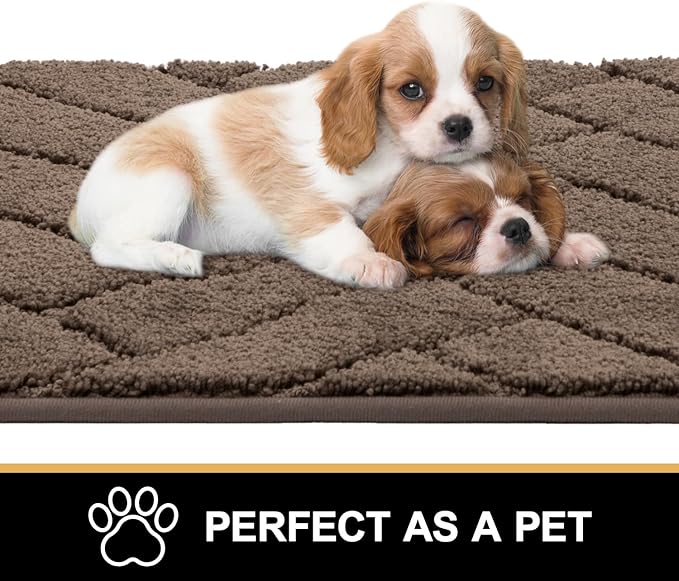 Tindbea Dog Mat for Muddy Paws,Absorbs Moisture Dirt Non-Slip Washable Mud Mat for Dogs,Soft Rubber Backing Front Inside Pet Rug for Entryway, Mud Dog Paws, Patio(24"x59",Light Taupe)