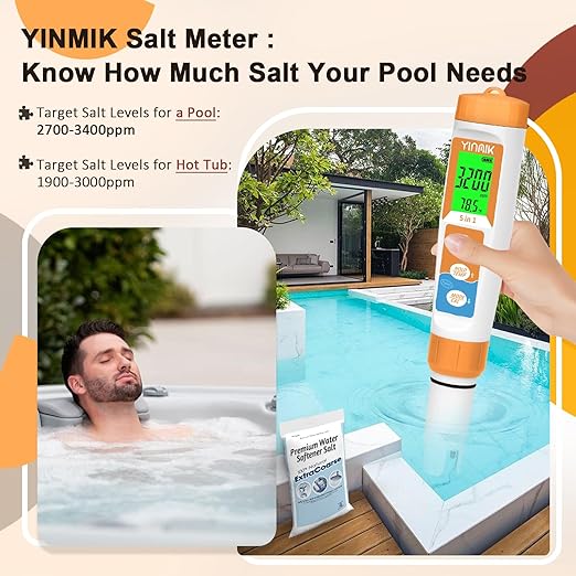 Pool Salt Tester New Update 5 in 1 pH TDS EC Salinity Meter for Saltwater Swimming Pools Hot Tub Digital Salinity Tester for Saltwater Aquarium Water More Accuracy pH and ppm Meter Hydroponic…