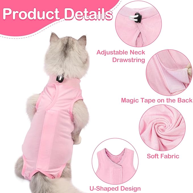 Cat Recovery Suit for Abdominal Wounds or Skin Diseases, Cat Onesie for Cats After Surgery Female Kitten Recovery Suit, Breathable E-Collar Alternative for Cats After Spay Anti Licking Wounds