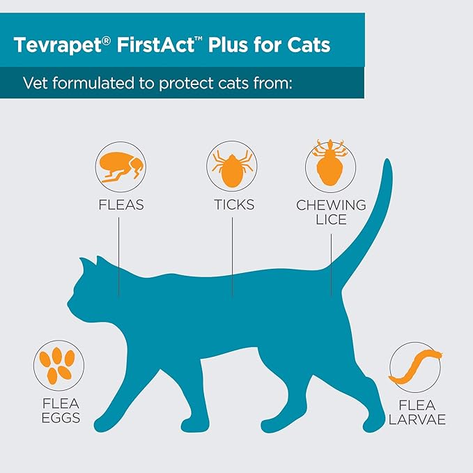 TevraPet FirstAct Plus Flea and Tick Prevention for Cats Over 1.5lbs, 6 Monthly Doses, Topical Drops