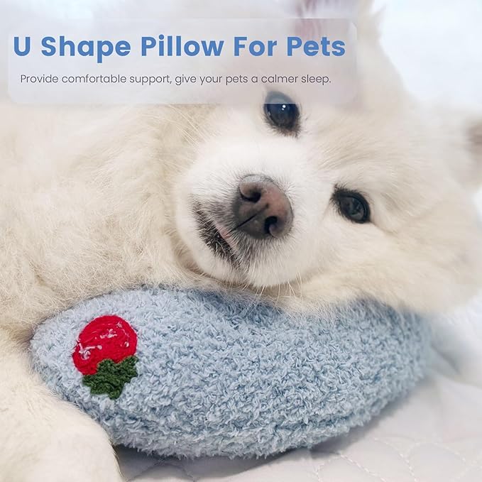 Cutated Dog Calming Pillow Dog Neck Pillow Cat Pillow for Indoor Small Pet Dogs and Cats (Blue)