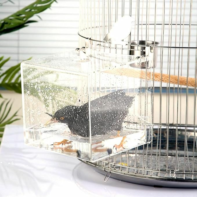 Hanging Bird Bath Cube Bird Bathtub Bath Shower Box Bowl Cage Accessory for Little Bird Canary Budgerigar Parrots Crested Myna Cockatiel Lovebird Parakeet Bath (X L)