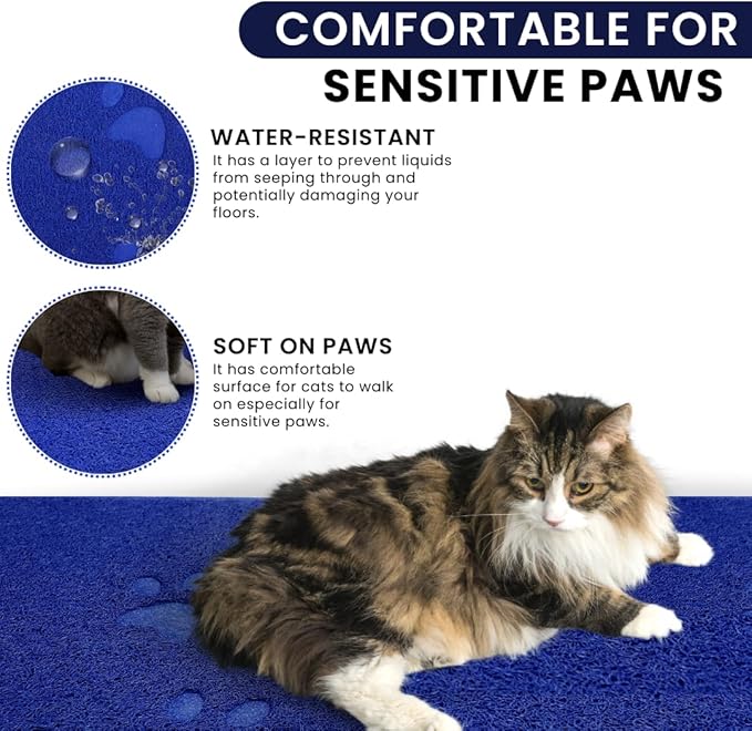 Andalus Medium Cat Litter Mat, Pack of 1 - Waterproof, Non-Slip & Easy to Clean Cat Litter Box Mat for Extra Efficient Pet Litter-Trapping, Blue (23.5” X 15.75”)